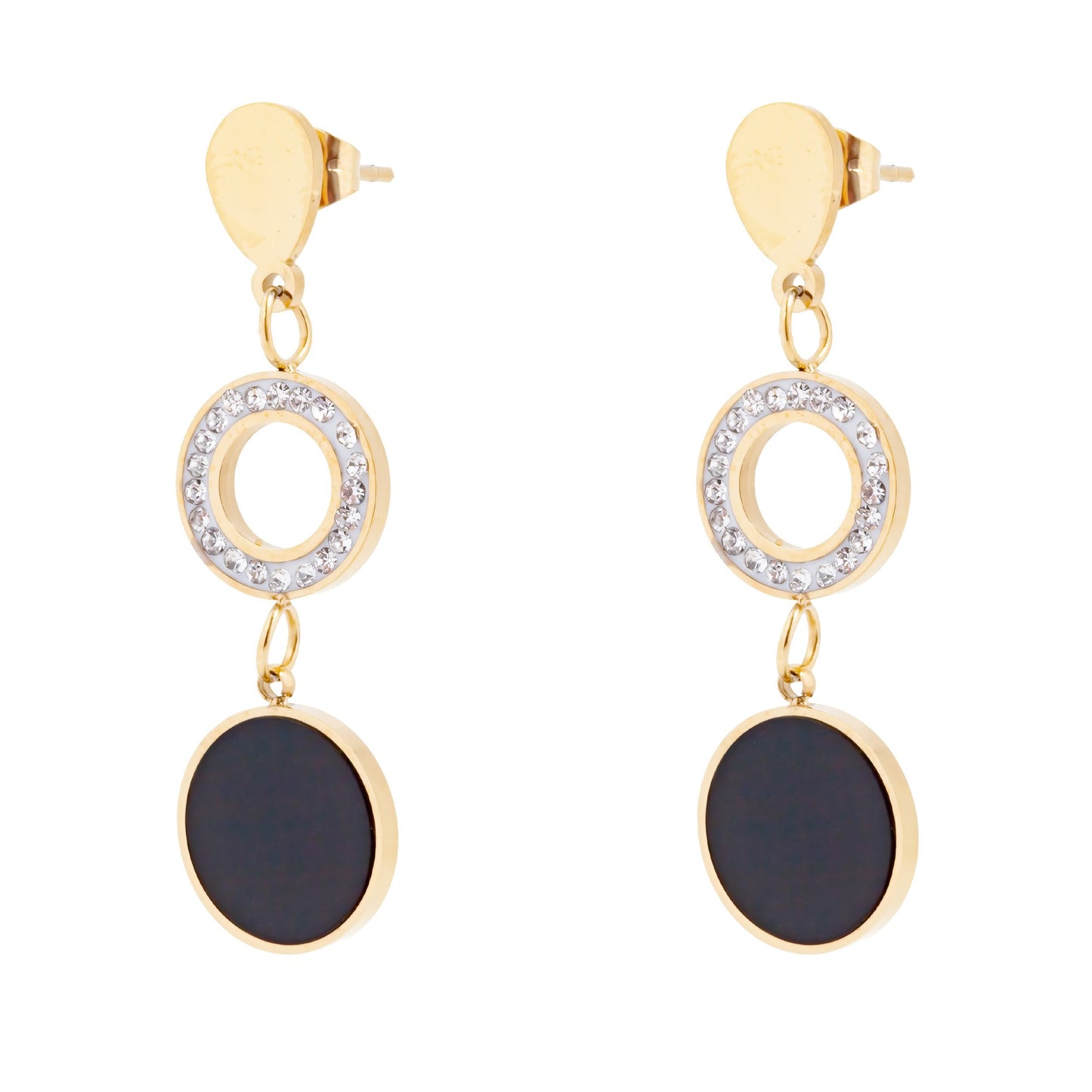 14k Gold Plated Earrings with Crystals & Enamel Circles Stella