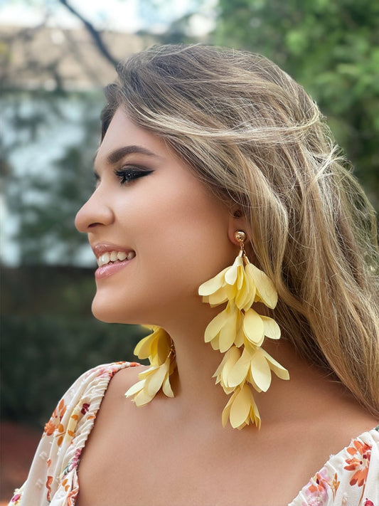 Yellow Tassel Satin Earrings