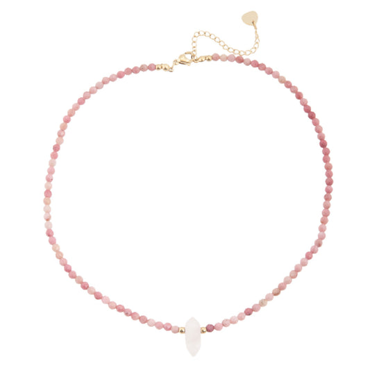 Pink Quartz Stones Choker with Natural Stone Pendant