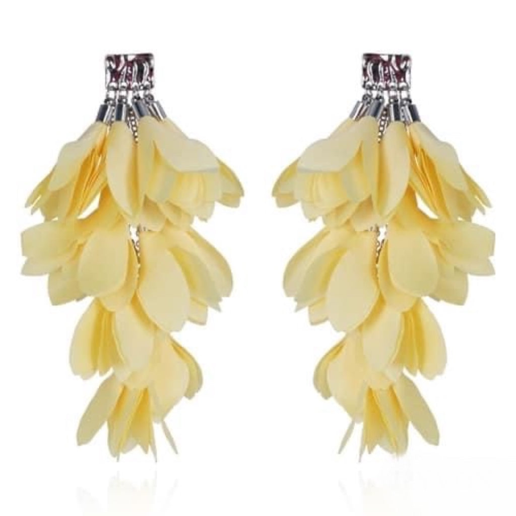 5 inch Yellow Satin Earrings with Silver Finishing