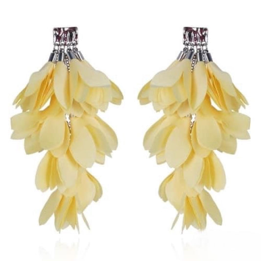 5 inch Yellow Satin Earrings with Silver Finishing