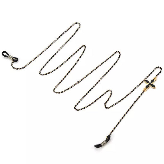 Flower Enamel Gasses Chain in Black and Gold