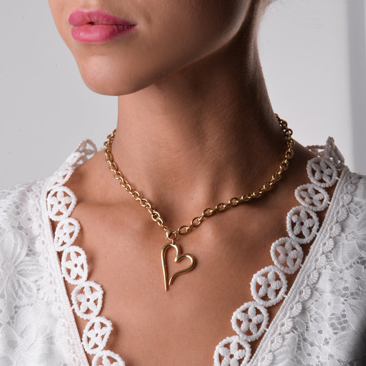 Gold Plated Stainless Steel Heart Necklace