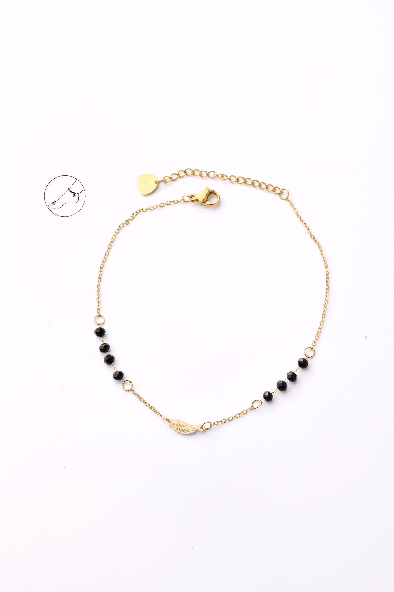 14k Gold Plated Wing with Black Crystals Anklet