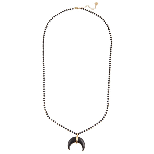 Gold Plated Long Onyx Moon Necklce