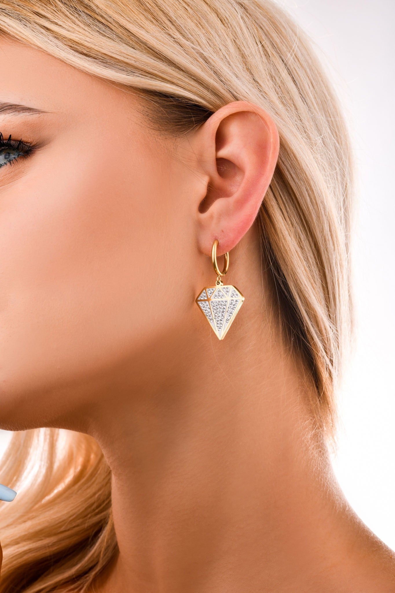 14k Gold Plated Diamond Earrings with Glass Crystal