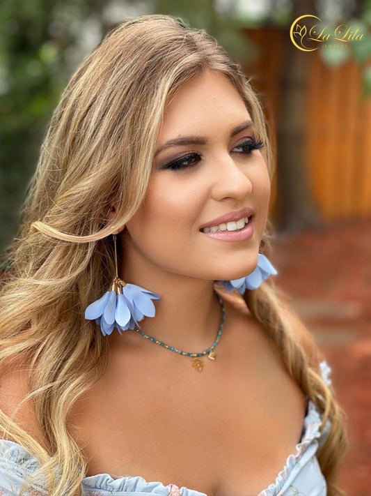 Baby Blue Satin Flower Earrings