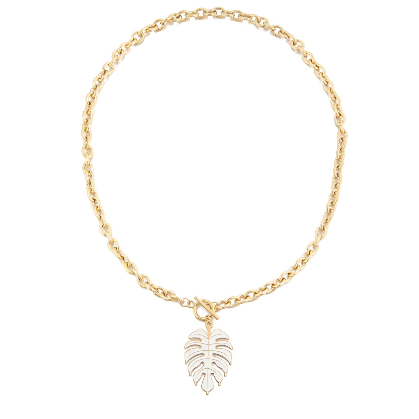 14k Gold Plated White Monstera Leaf Necklace