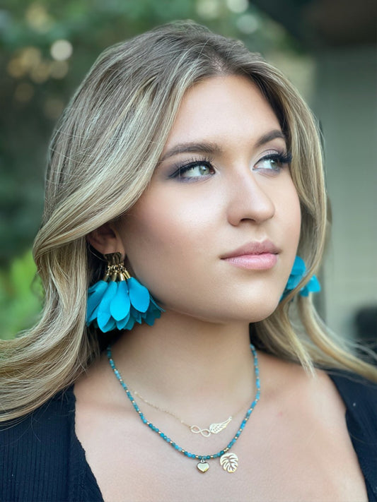 Sky Blue Satin Earrings with Gold Finishing