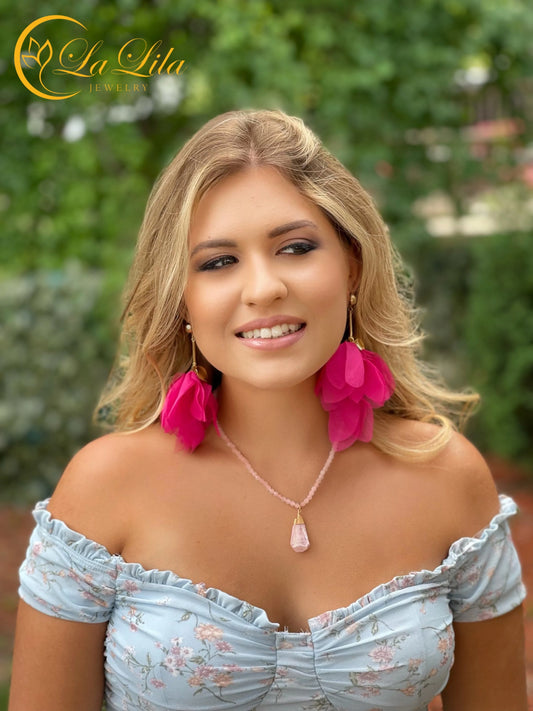 Raspberry Pink Silk Flower Earrings