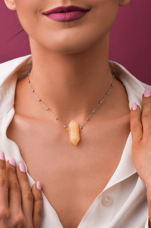 Silver Chain Necklace with Citrine Stone for Prosperity and Energy
