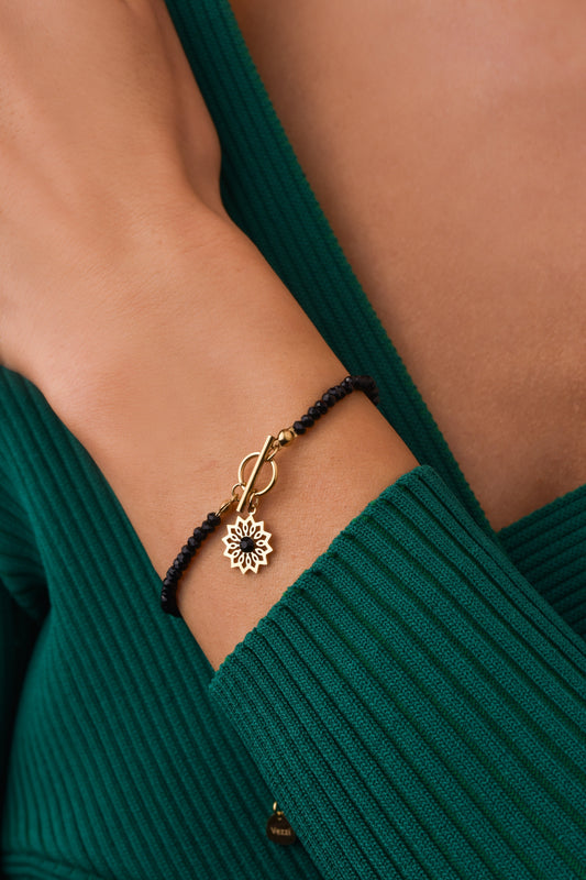 Black Crystals and Flower Bracelet