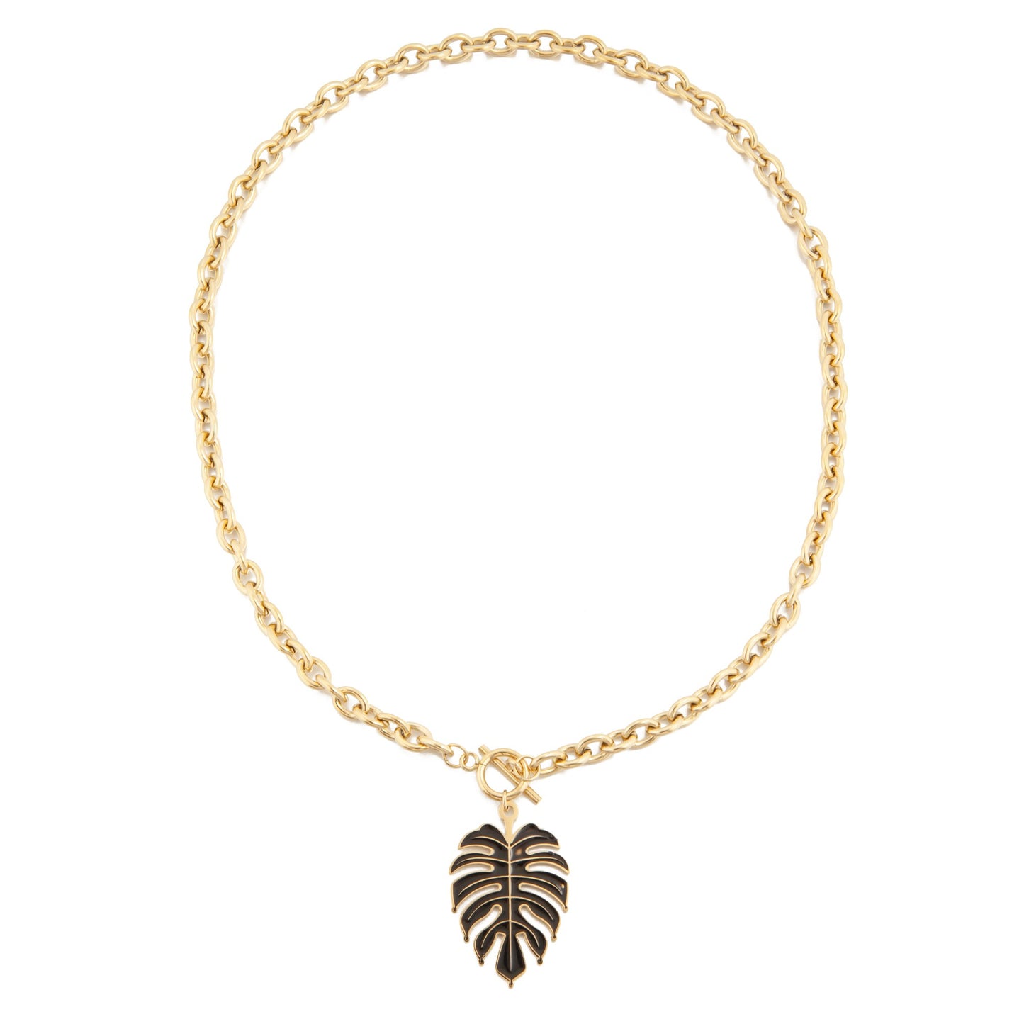 14k Gold Plated Black Monstera Leaf Necklace
