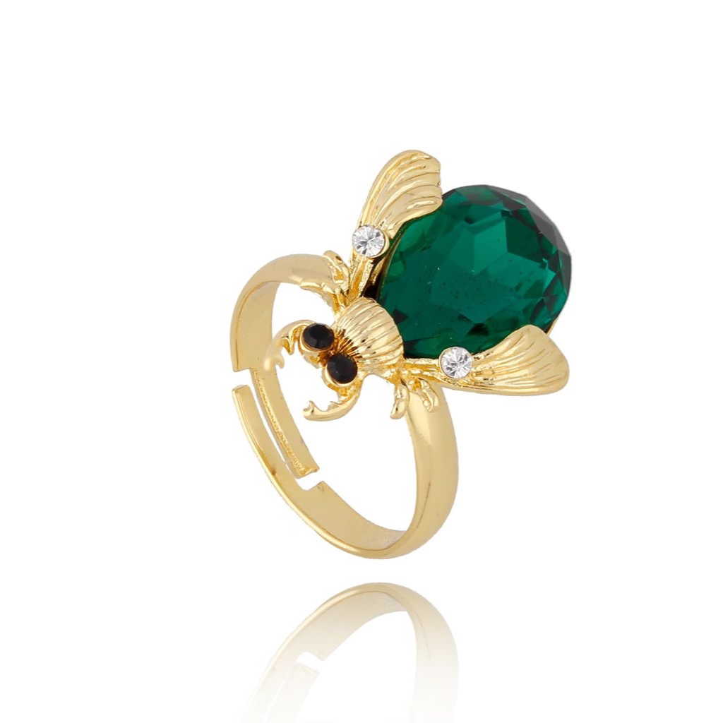 Adjustable Green Beetle Ring