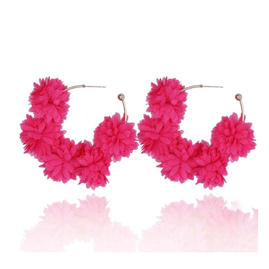 Pink Hoops Flower Earrings