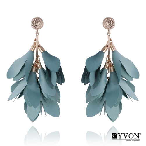 Gold Satin Flower Earrings in Pistachio Green