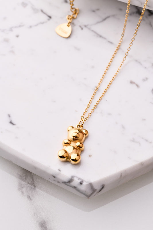 14k Gold Plated Long Necklace with Gold Bear Pendant