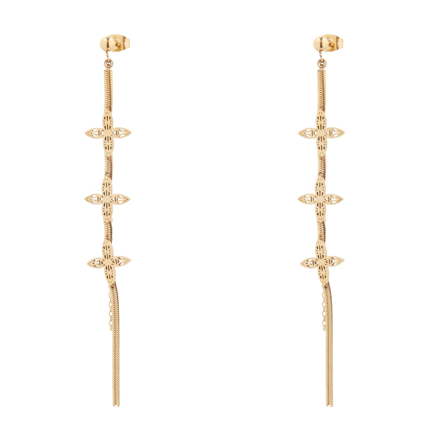 14k Gold Plated Snake Chain Lily Flower Earrings