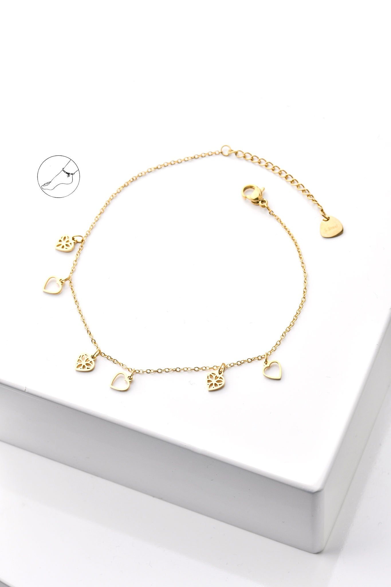 14k Gold Plated Hearts Anklet