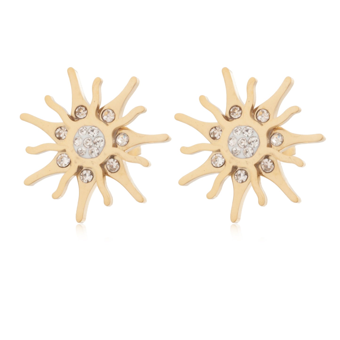 Gold Plated White Crystals Sun Studs