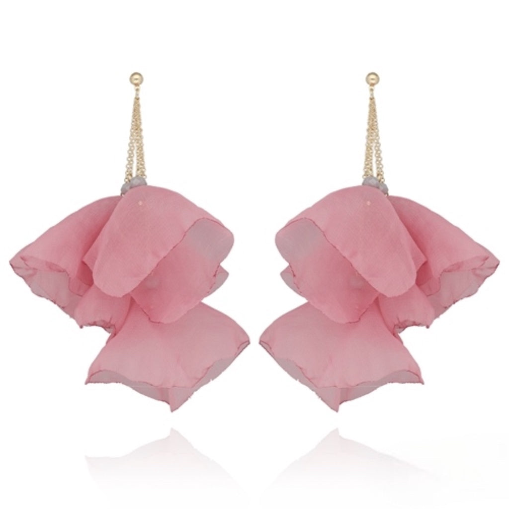 Dusty Pink Chain Silk Flower Earrings