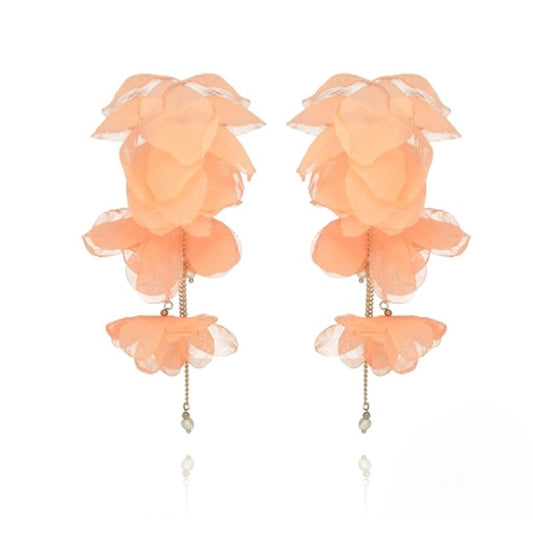 Tangerine Flower Earrings with Chains and Pearls