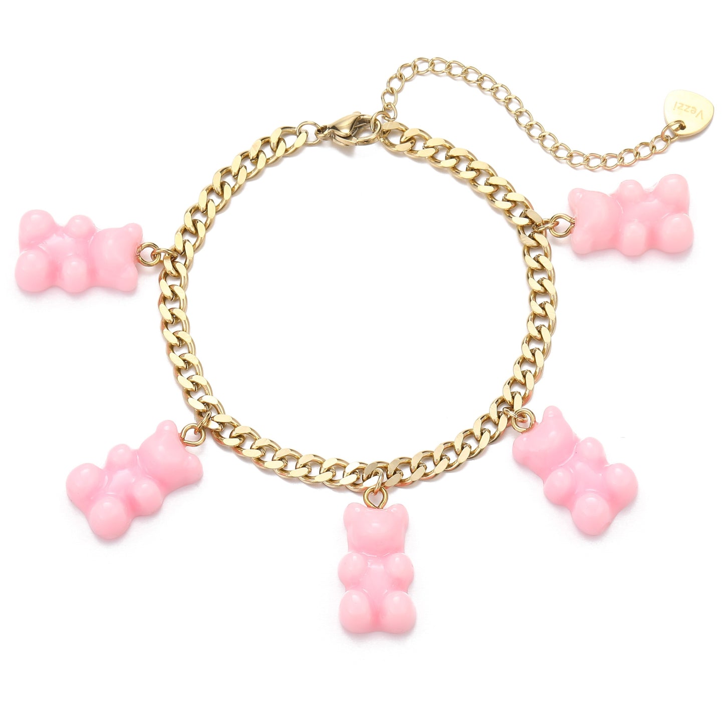 14k Gold Plated Pink Bears Bracelet