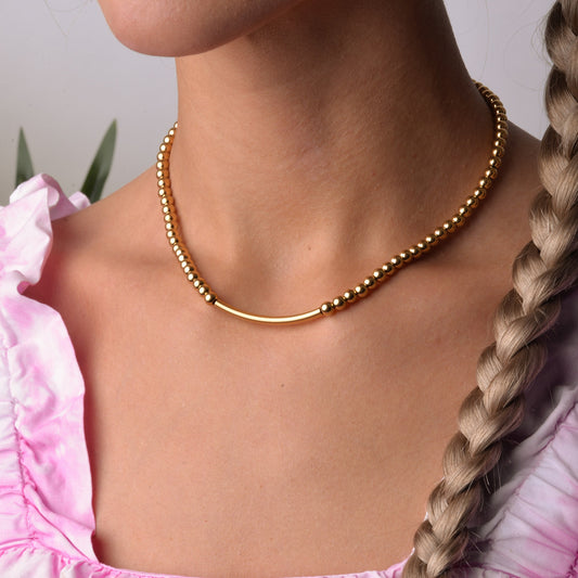 Gold Plated Stainless Steel Beaded Necklace