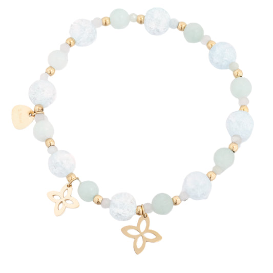 Gold Plated Amazonite and Quartz Bracelet with Lily Pendant