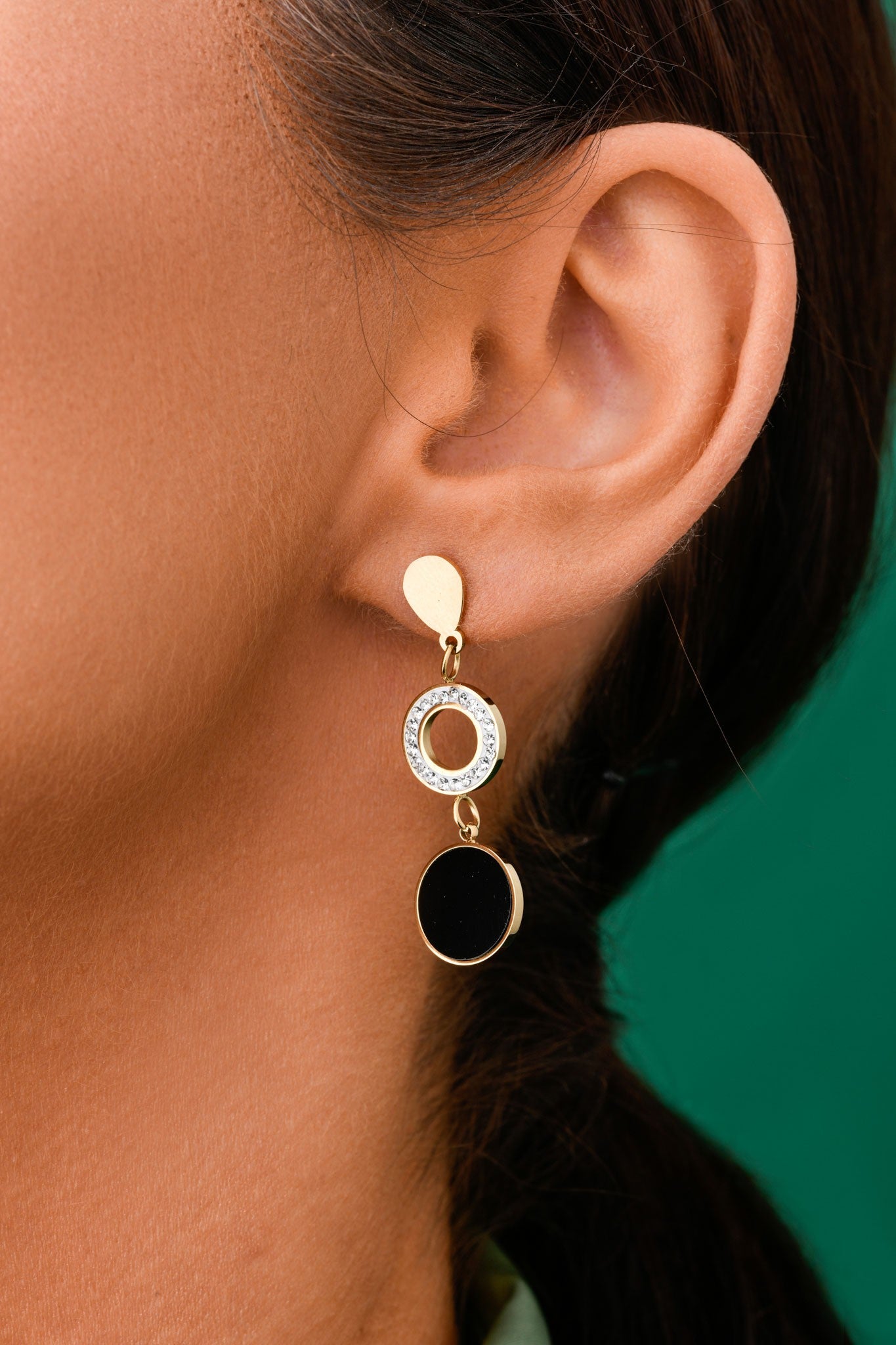 14k Gold Plated Earrings with Crystals & Enamel Circles Stella