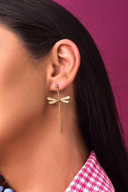 14k Gold Plated Dragonfly Earrings