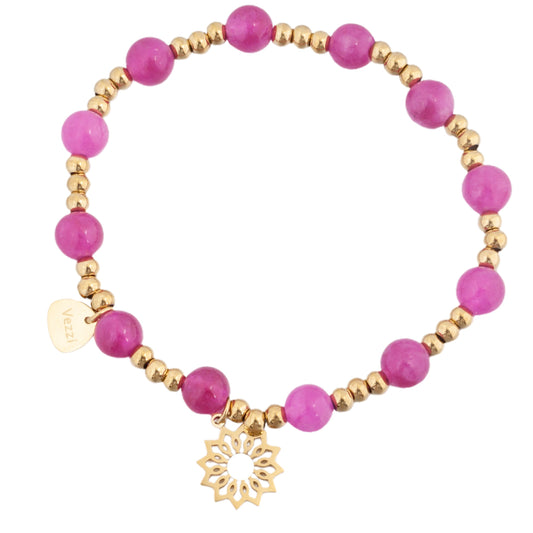 Gold Plated Pink Quartz Bracelet with Flower Pendant