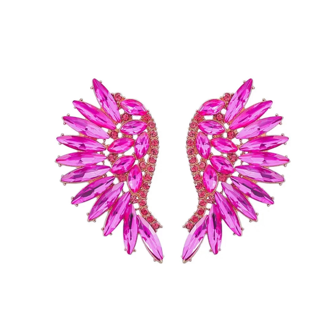 Glamour Statement Pink Wing Crystal Earrings