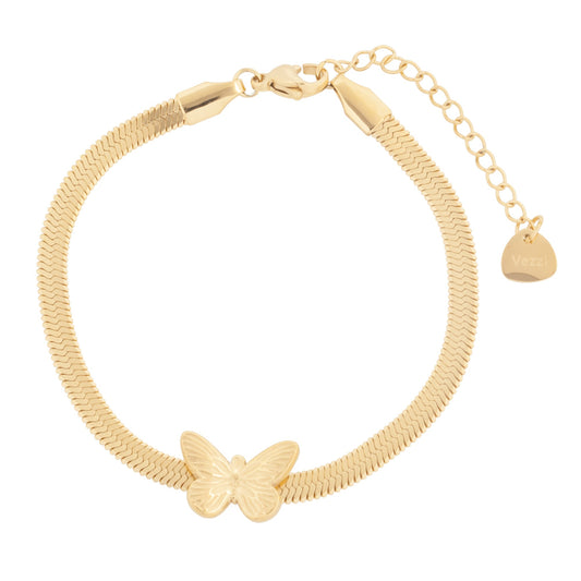 14k Gold Plated Snake Bracelet with Butterfly