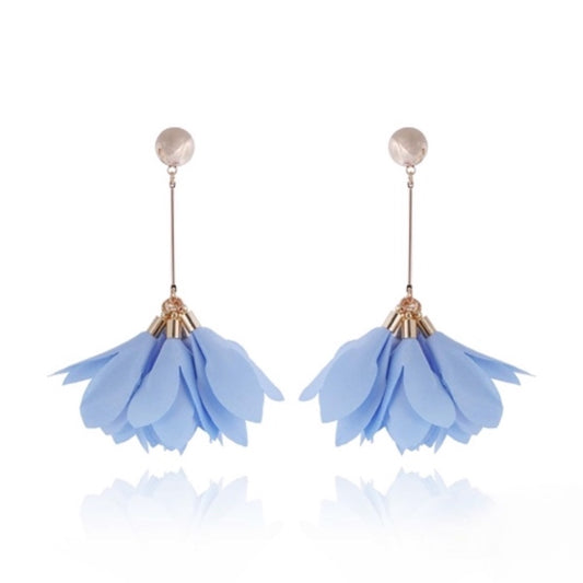 Baby Blue Satin Flower Earrings