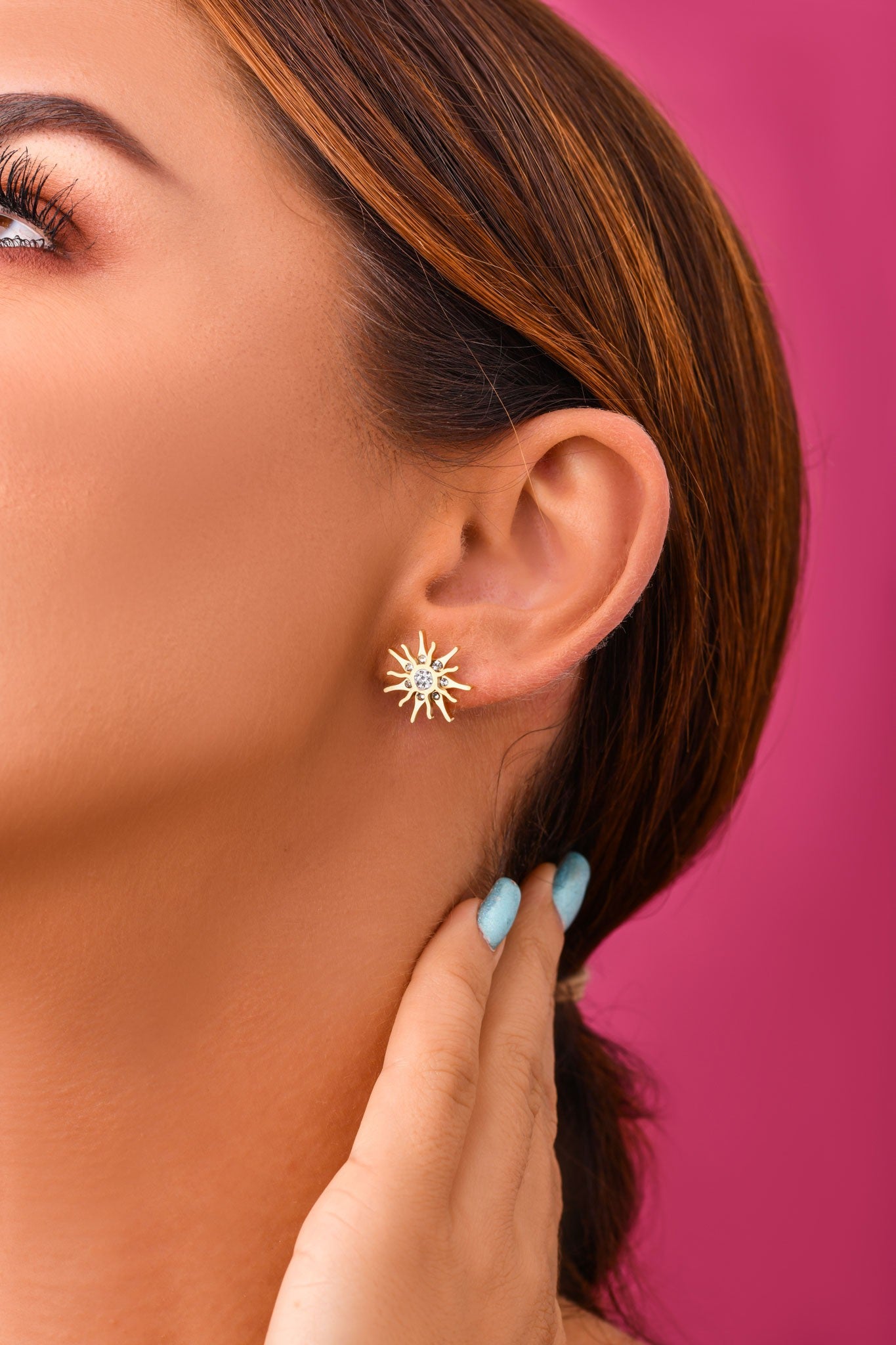 Gold Plated White Crystals Sun Studs