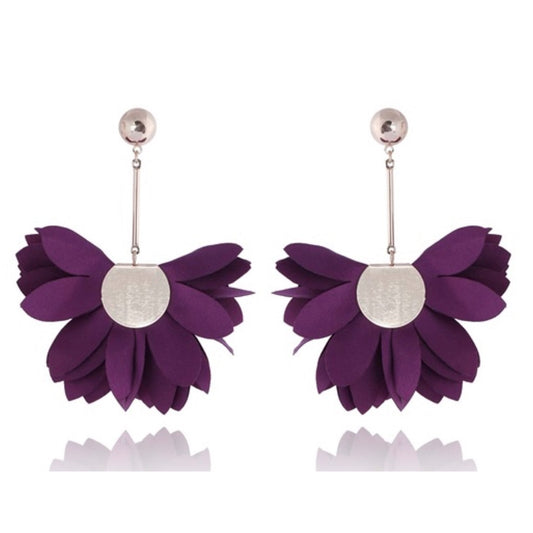 Satin Sunflower Earrings in Plum