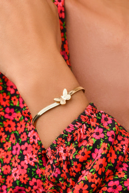 14k Gold Plated Snake Bracelet with Butterfly