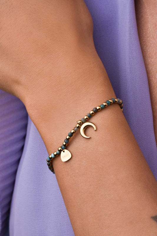 Stainless Steel and Blue Apatite Stone Bracelet with Flower Pendant