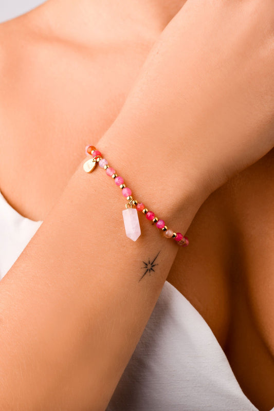 Gold Plated Pink Quartz Bracelet