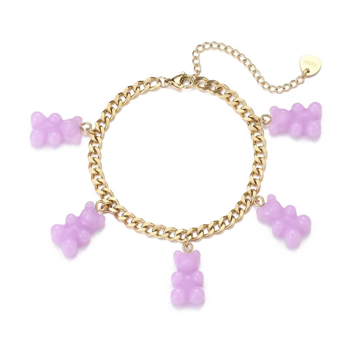 14k Gold Plated Purple Bears Bracelet