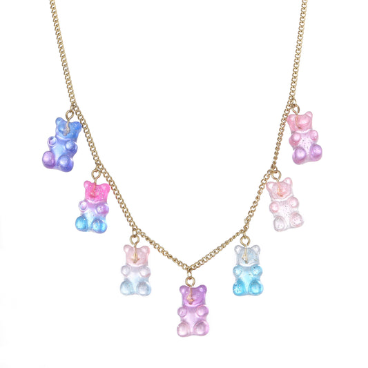 14k Gold Plated Colorful Bears Necklace