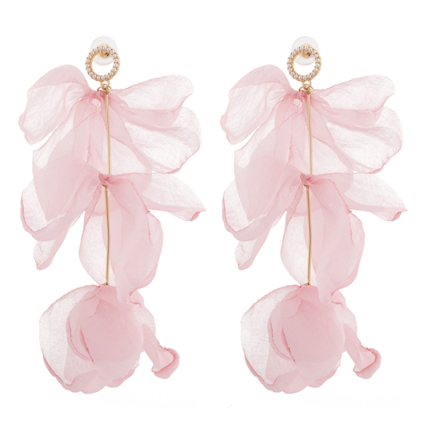 3 Layers Barbie Pink Silk Flower Earrings