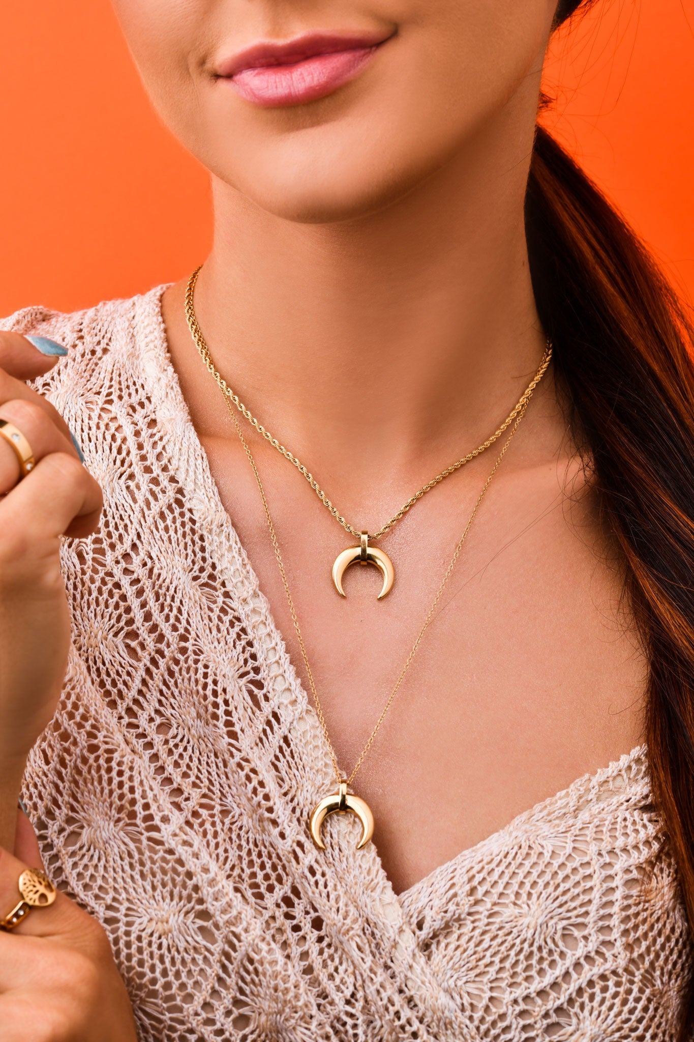 14k Gold Plated Long Moon Necklace