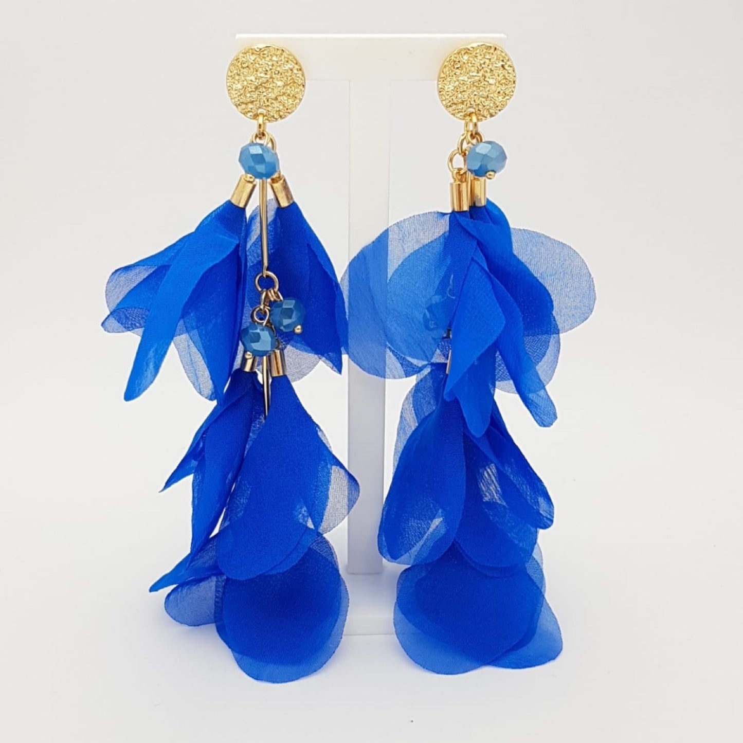 3 Layers Royal Blue Silk Flower Earrings