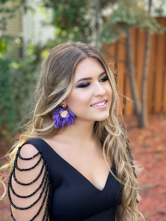 Sunflowers Silk Earrings in Purple