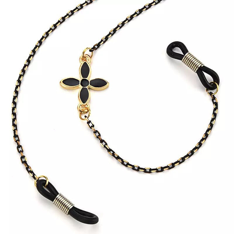 Flower Enamel Gasses Chain in Black and Gold