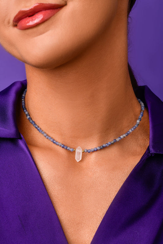 Blue Jasper Stones Choker with Himalayan Stone Pendant