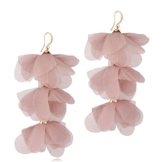 Multi Layered Silk Earrings in Dusty Pink with Shimmer