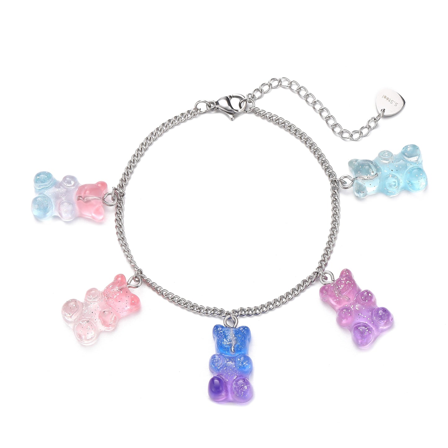 14k Gold Plated Colorful Bears Bracelet in Silver